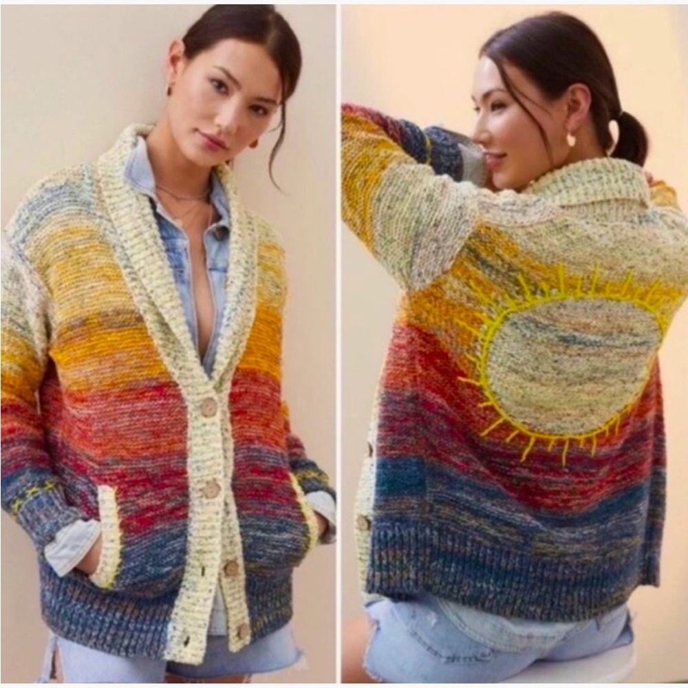 Anthropologie Pilcro Embroidered Sun Sweater Size Small